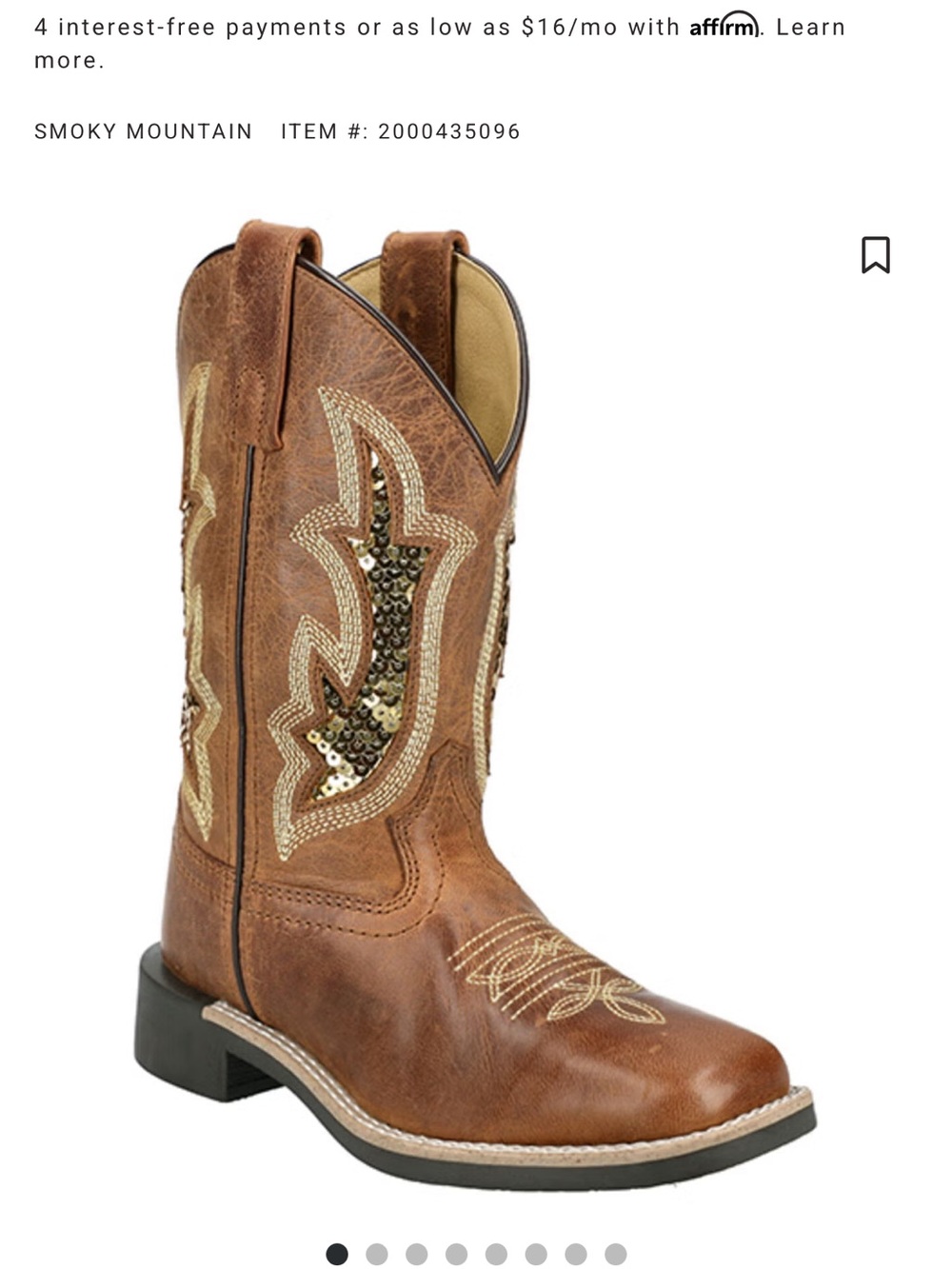 Smoky Mountain Kids' Brown Western Pull-On Boots with Sequin Accent